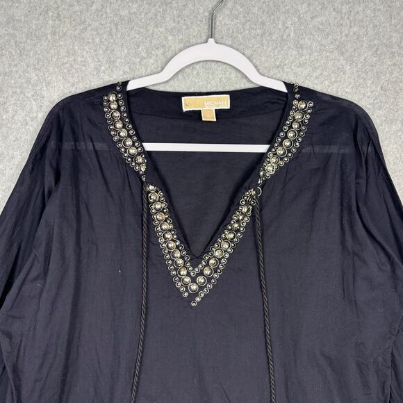 Michael Kors Top Womens Large Navy Embellished Popover Thin Boho Blouse READ - Picture 2 of 13